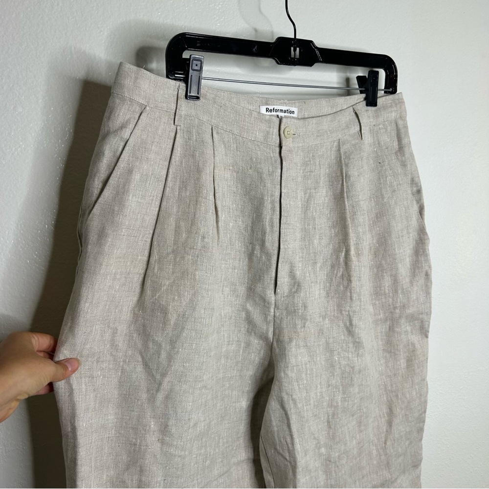 NEW Reformation Alex 100% Linen Trouser Pant In Oatmeal Size 12